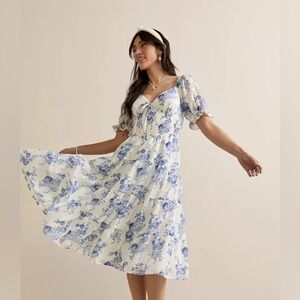 Francesca's Collections Blue and White Floral Midi Dress